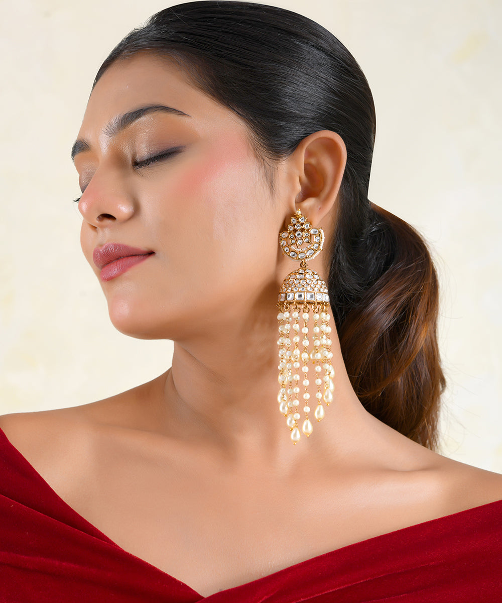 Rudrakshi Jhumka Pearl Cascade Earrings