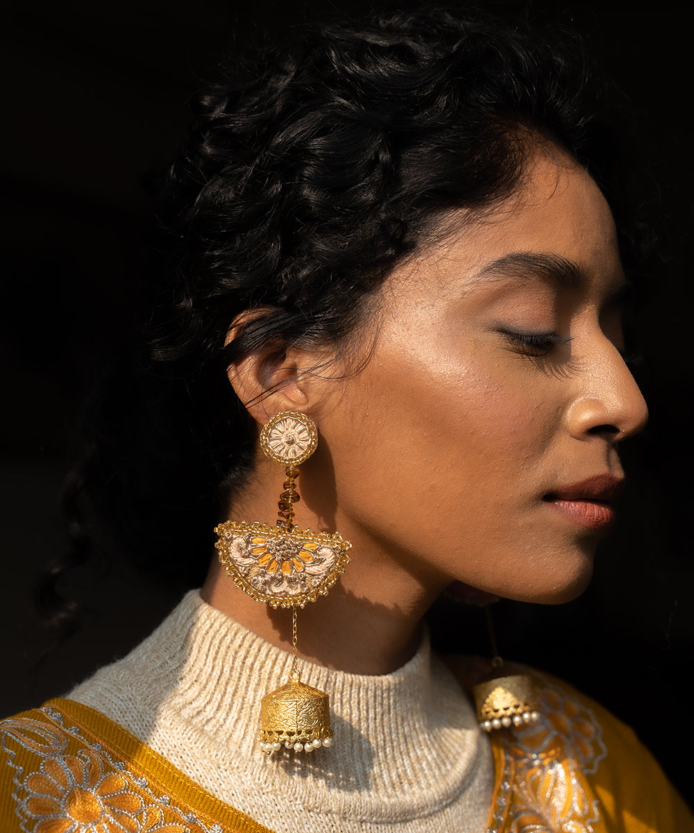Traditional_Gold_&amp;_Pearl_Filigree_Statement_Jhumka_Earrings_WeaverStory_02