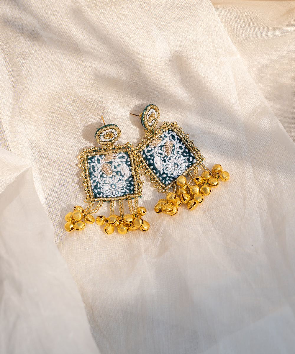 Hand-Embroidered_Blue_Floral_Beaded_Jhumka_Earrings_With_Gold_Bell_Drops_WeaverStory_03