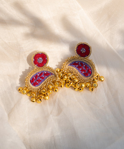Hand-Embroidered_Red_&amp;_Purple_Paisley_Earrings_With_Gold_Bead_Fringe_WeaverStory_03