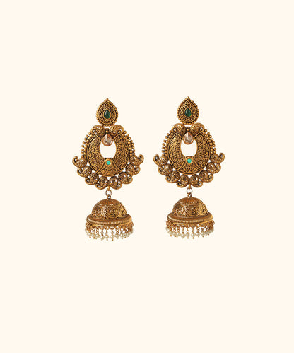 Theo_Handcrafted_Jhumkas_With_Green_Stones_And_Pearls_WeaverStory_02