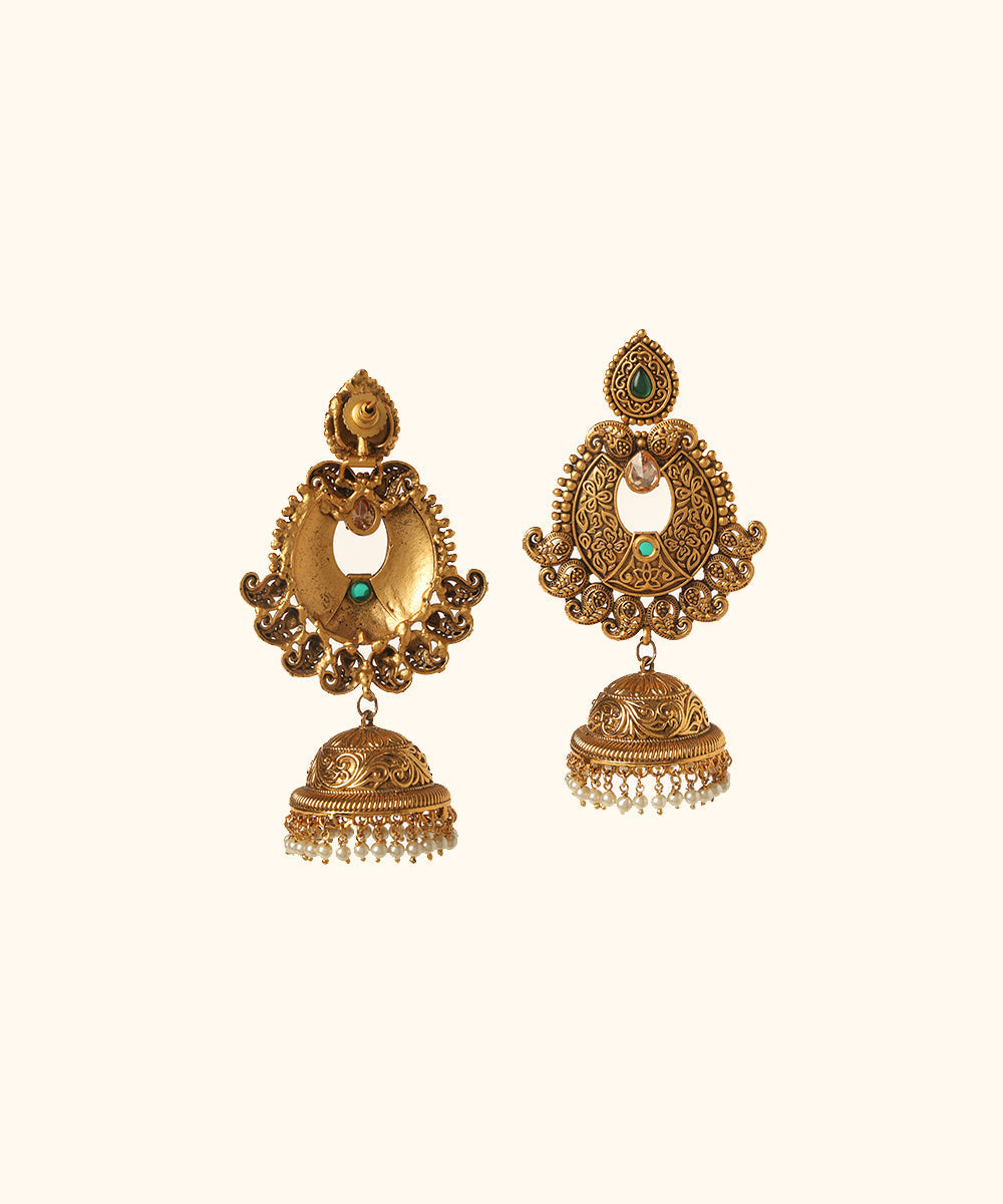 Theo_Handcrafted_Jhumkas_With_Green_Stones_And_Pearls_WeaverStory_03