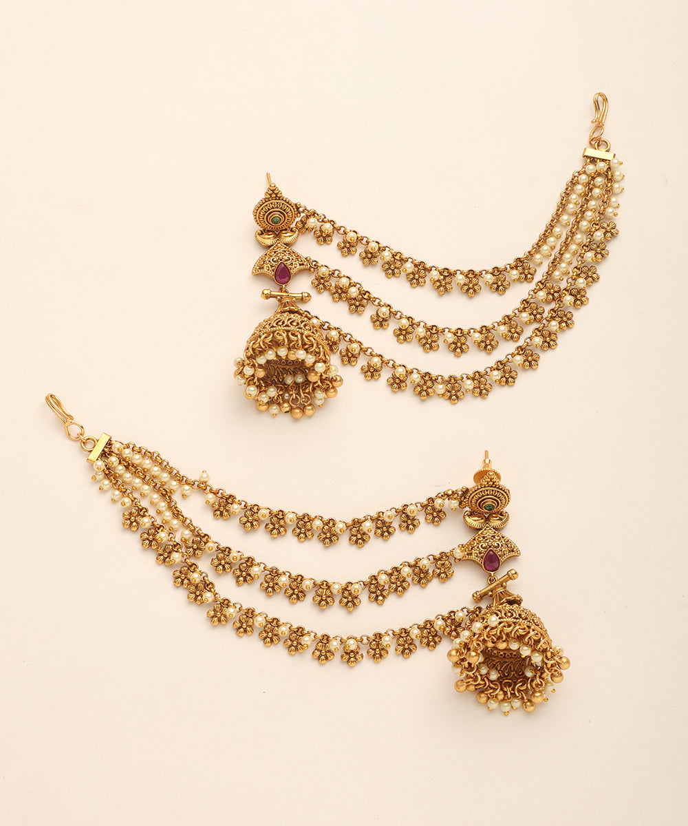 Innessa_Handcrafted_Jhumkas_With_Pearls_And_Ear_Chains_WeaverStory_02