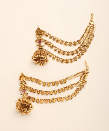 Innessa_Handcrafted_Jhumkas_With_Pearls_And_Ear_Chains_WeaverStory_04