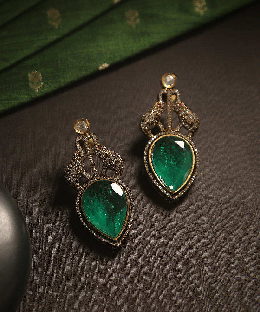 Ferwa_Handcrafted_Earrings_With_Green_Precious_Stones_WeaverStory_01