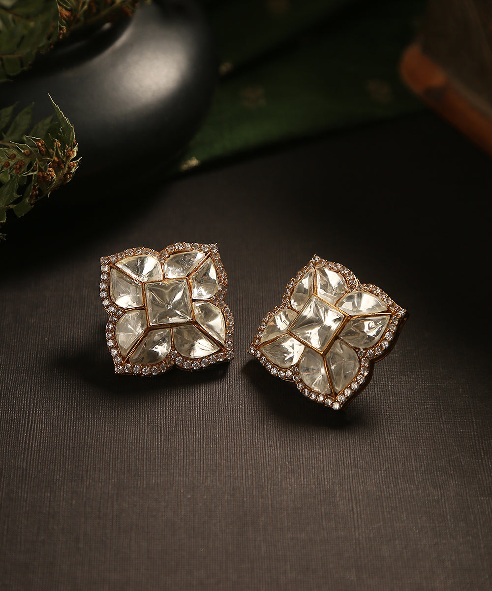 Liyana_Handcrafted_Studs_With_Moissanite_Polki_WeaverStory_01