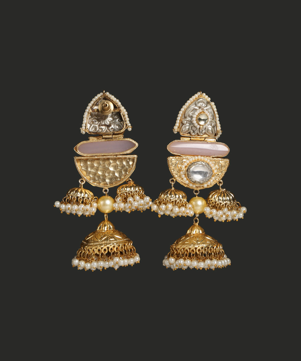 Deenah_Handcrafted_Golden_Earrings_With_Pearl_Tassels_WeaverStory_02