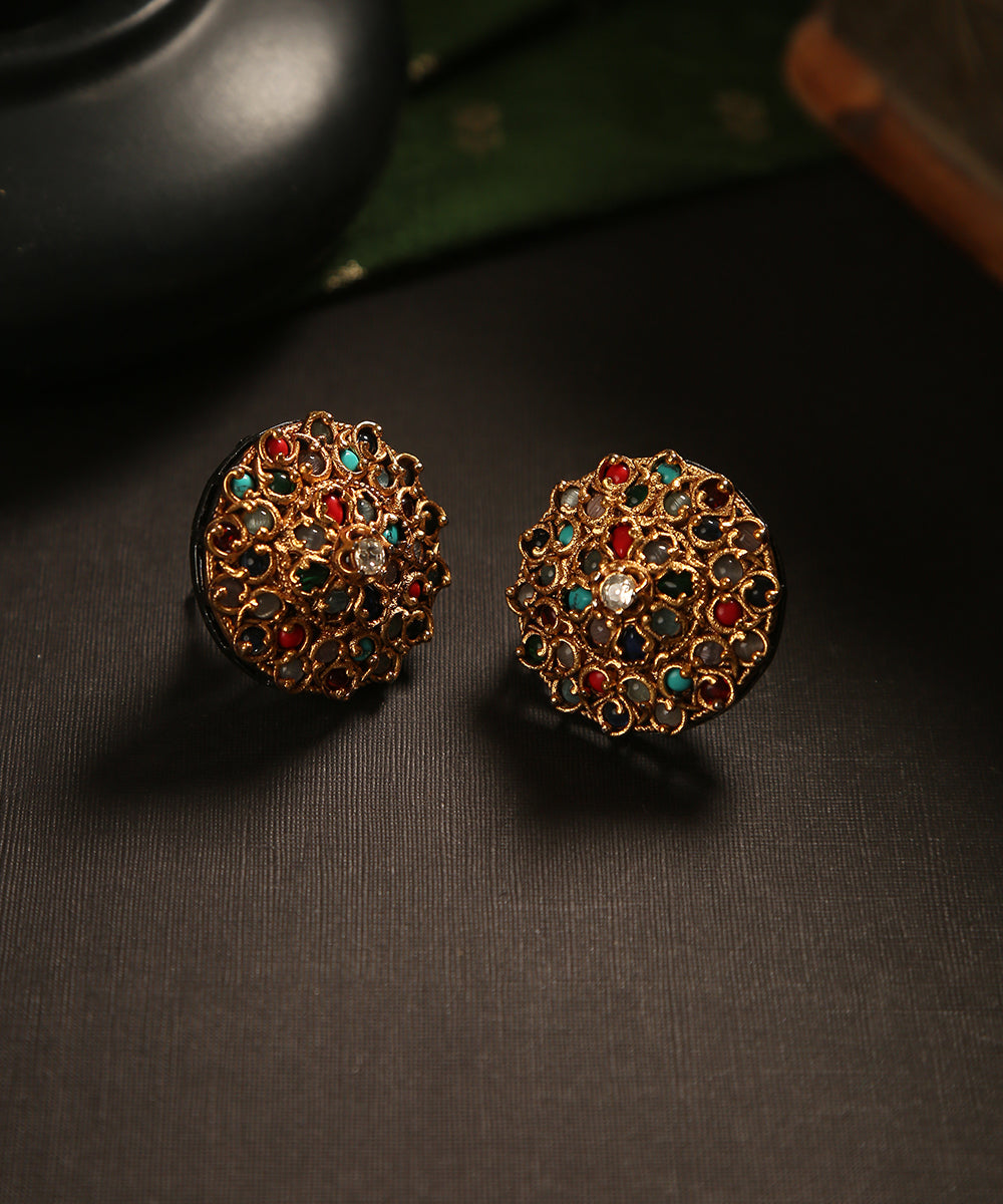 Nourah_Handcrafted_Studs_With_Multicolor_Semi_Precious_Stones_WeaverStory_01