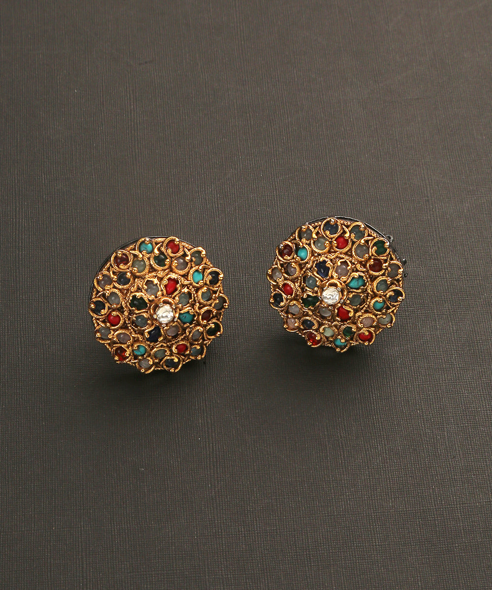 Nourah_Handcrafted_Studs_With_Multicolor_Semi_Precious_Stones_WeaverStory_02