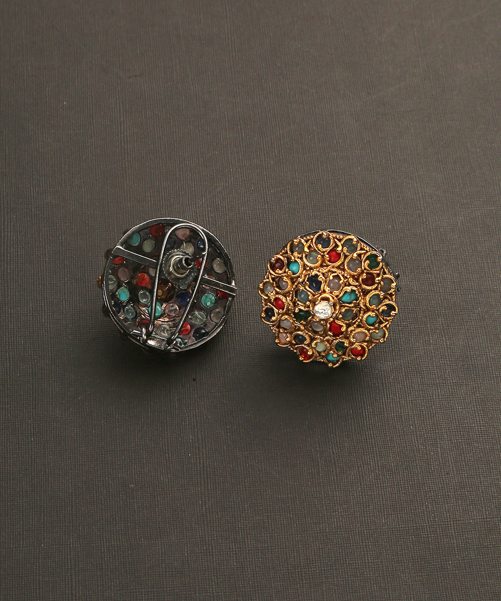 Nourah_Handcrafted_Studs_With_Multicolor_Semi_Precious_Stones_WeaverStory_03