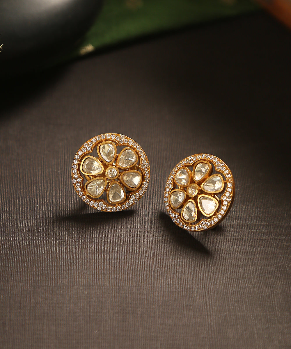 Aaliyah_Handcrafted_Floral_Studs_With_Moissanite_Polki_WeaverStory_01