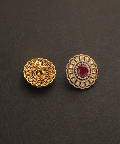 Balqis_Handcrafted_Floral_Studs_With_Moissanite_Polk_And_Maroon_Stone_WeaverStory_03