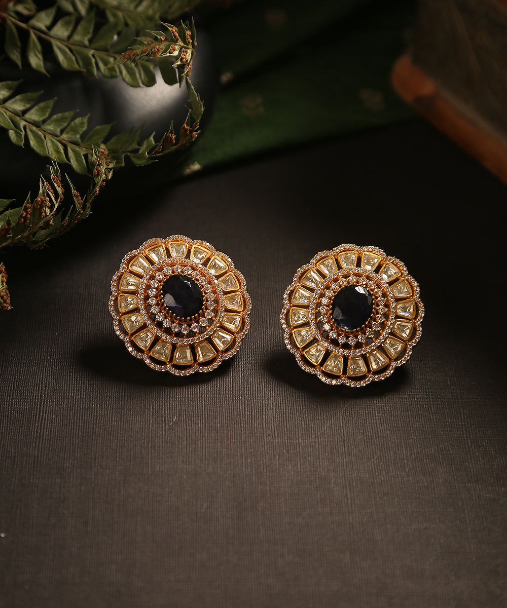 Taaliah_Handcrafted_Floral_Studs_With_Moissanite_Polk_And_Black_Stone_WeaverStory_01