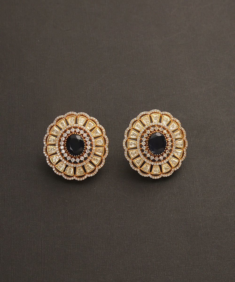 Taaliah_Handcrafted_Floral_Studs_With_Moissanite_Polk_And_Black_Stone_WeaverStory_02