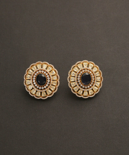 Taaliah_Handcrafted_Floral_Studs_With_Moissanite_Polk_And_Black_Stone_WeaverStory_02