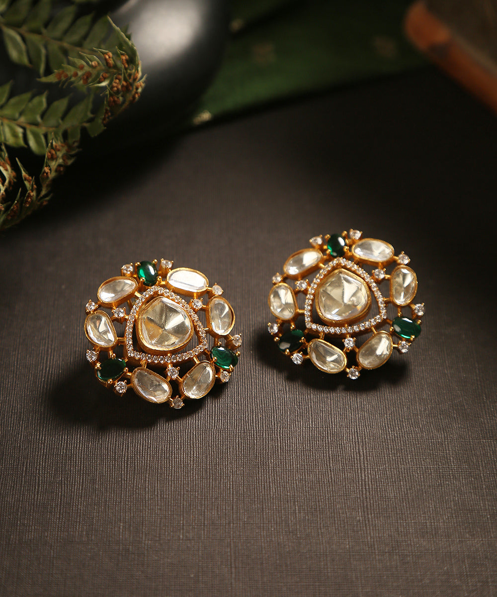 Ulya_Handcrafted_Moissanite_Polki_Earrings_With_Green_Stones_WeaverStory_01