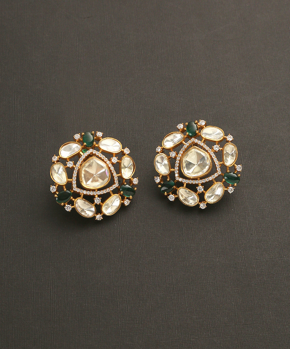Ulya_Handcrafted_Moissanite_Polki_Earrings_With_Green_Stones_WeaverStory_02