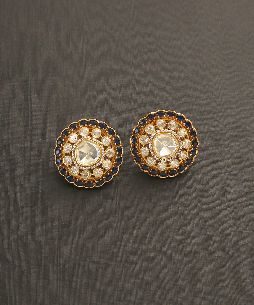Aagha_Handcrafted_Earrings_With_Moissanite_Polki_And_Blue_Semi_Precious_Stones_WeaverStory_02