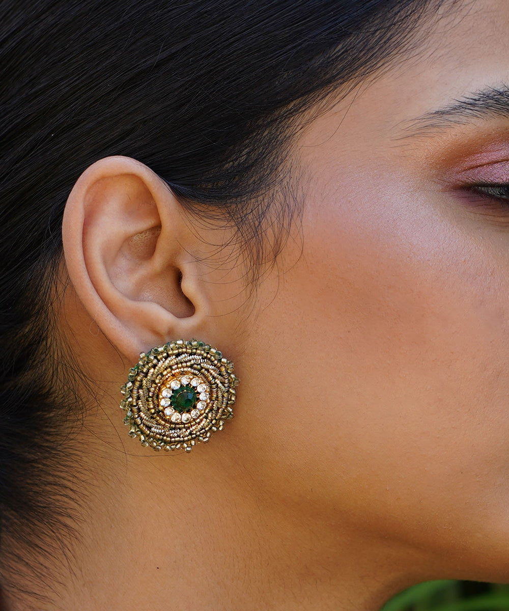 Hand-Beaded_Gold_Concentric_Circle_Stud_Earrings_WeaverStory_02