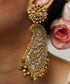 Gold_Paisley_Dangle_Earrings_With_Kundan_Floral_Stud_&_Embroidered_Zardosi_WeaverStory_01