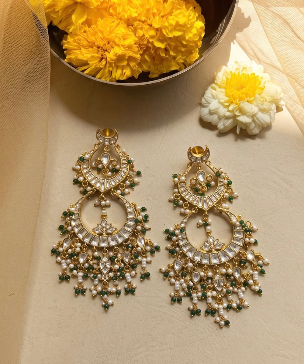 Zarmina Polki Emerald Chandbali Earrings