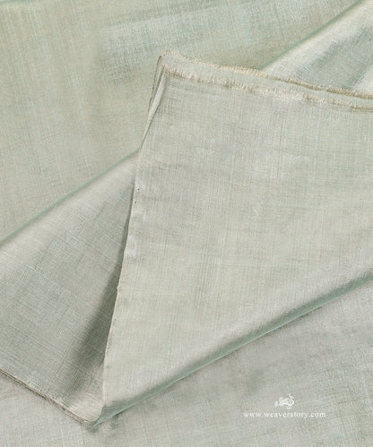 Silver_And_Green_Handloom_Plain_Pure_Tissue_Chanderi_Fabric_WeaverStory_04