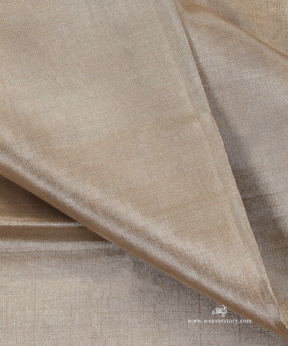 Silver_And_Beige_Handloom_Plain_Pure_Tissue_Chanderi_Fabric_WeaverStory_04