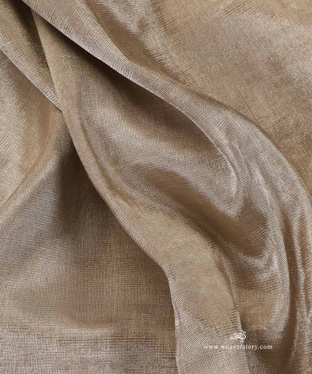 Silver_And_Beige_Handloom_Plain_Pure_Tissue_Chanderi_Fabric_WeaverStory_05