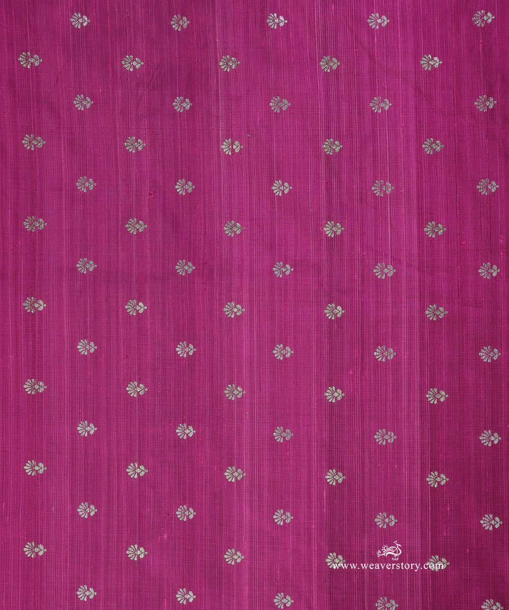 Purple_Handloom_Pure_Tussar_Silk_Banarasi_Fabric_With_Zari_Booti_WeaverStory_02