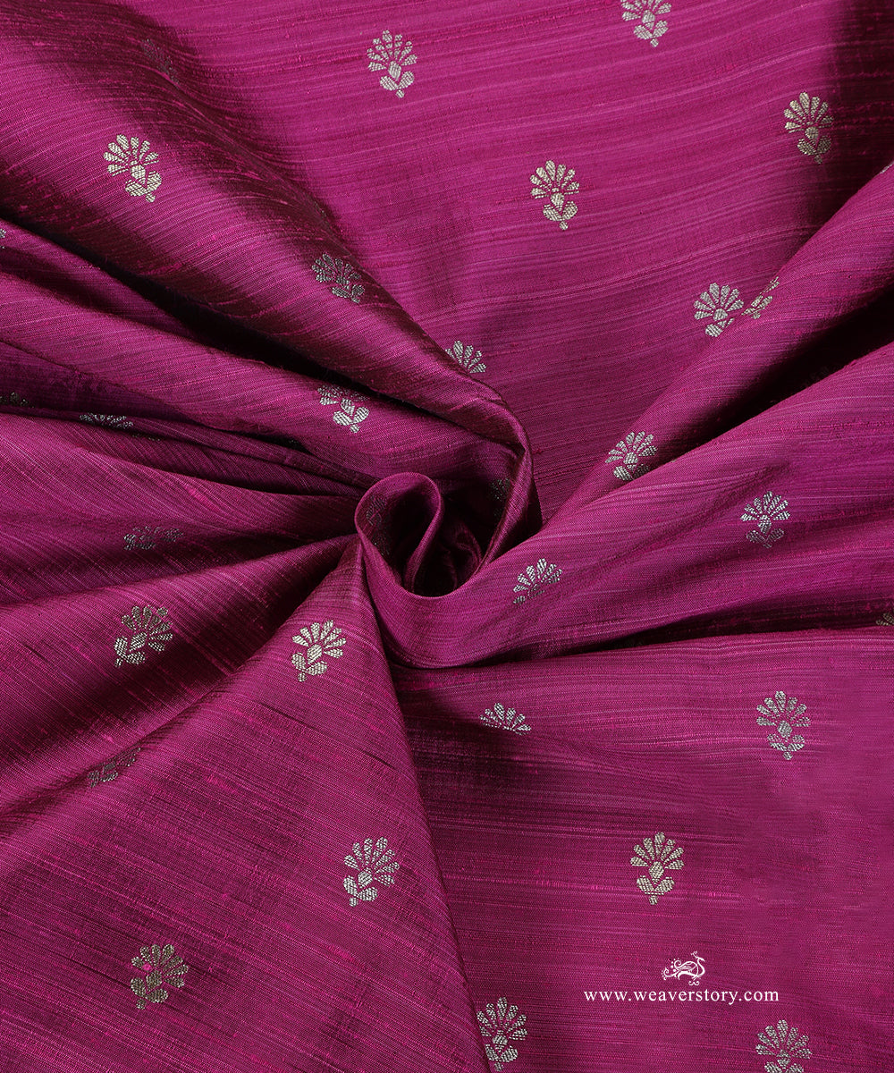 Purple_Handloom_Pure_Tussar_Silk_Banarasi_Fabric_With_Zari_Booti_WeaverStory_05