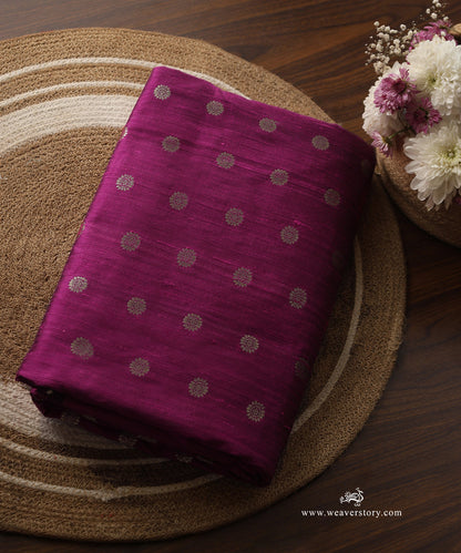 Purple_Handloom_Pure_Tussar_Silk_Banarasi_Fabric_With_Asharfi_Zari_Booti_WeaverStory_01