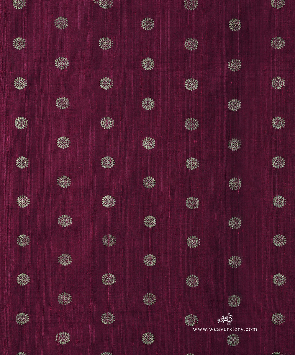 Purple_Handloom_Pure_Tussar_Silk_Banarasi_Fabric_With_Asharfi_Zari_Booti_WeaverStory_02