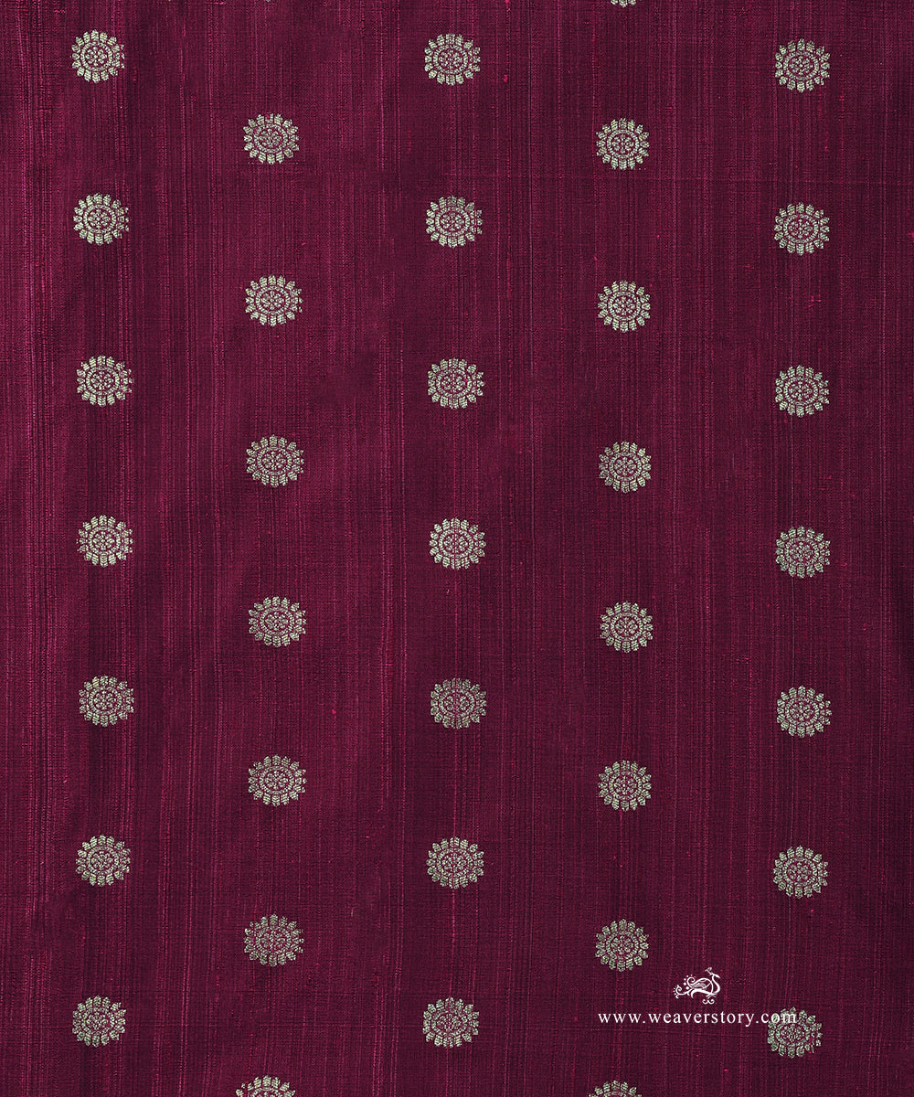 Purple_Handloom_Pure_Tussar_Silk_Banarasi_Fabric_With_Asharfi_Zari_Booti_WeaverStory_03