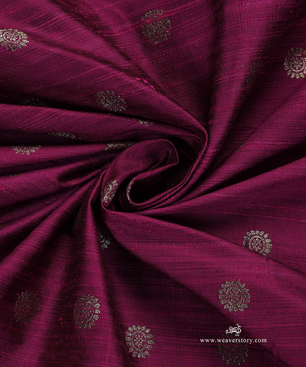 Purple_Handloom_Pure_Tussar_Silk_Banarasi_Fabric_With_Asharfi_Zari_Booti_WeaverStory_05