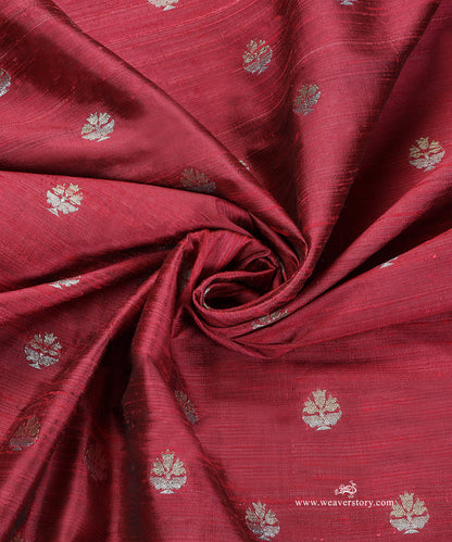 Wine_Handloom_Pure_Tussar_Silk_Banarasi_Fabric_With_Zari_Booti_WeaverStory_05