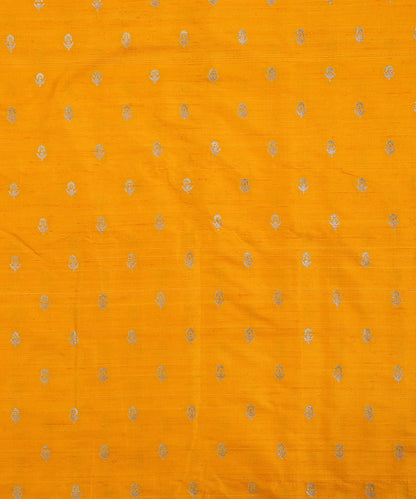 Yellow_Handloom_Pure_Tussar_Silk_Banarasi_Fabric_With_Zari_Booti_WeaverStory_02