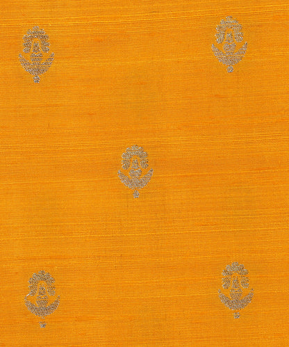 Yellow_Handloom_Pure_Tussar_Silk_Banarasi_Fabric_With_Zari_Booti_WeaverStory_03