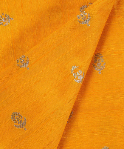 Yellow_Handloom_Pure_Tussar_Silk_Banarasi_Fabric_With_Zari_Booti_WeaverStory_04