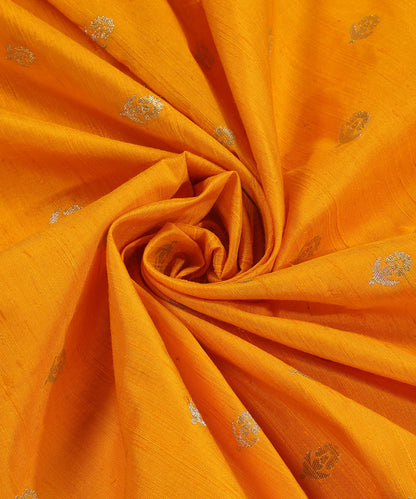 Yellow_Handloom_Pure_Tussar_Silk_Banarasi_Fabric_With_Zari_Booti_WeaverStory_05