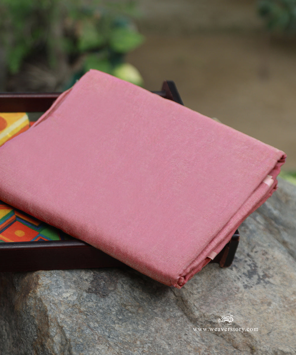 Pink_Handloom_Plain_Pure_Cotton_Tissue_Chanderi_Fabric_WeaverStory_01