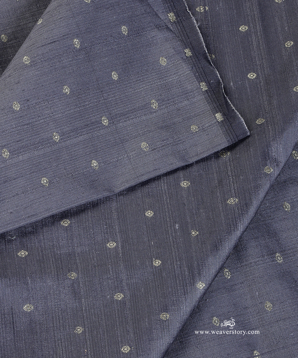 Grey_Handloom_Pure_Raw_Silk_Banarasi_Fabric_With_Small_Zari_Booti_WeaverStory_04