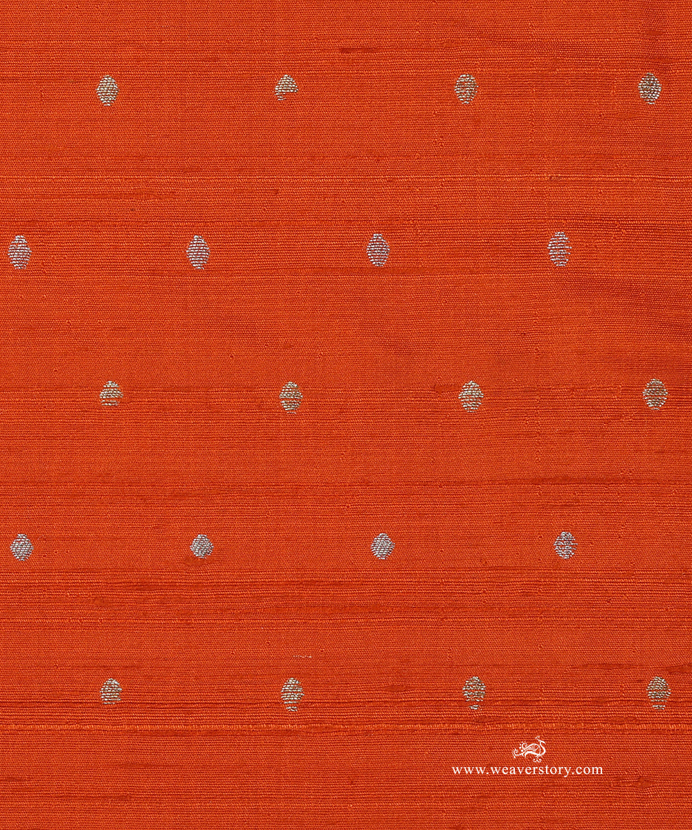 Orange_Handloom_Pure_Raw_Silk_Banarasi_Fabric_With_Small_Zari_Booti_WeaverStory_03