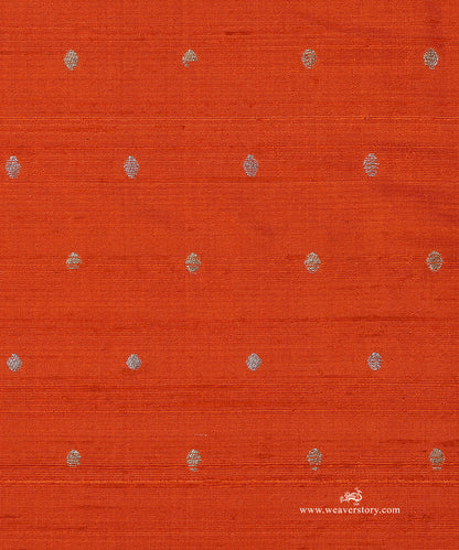 Orange_Handloom_Pure_Raw_Silk_Banarasi_Fabric_With_Small_Zari_Booti_WeaverStory_03