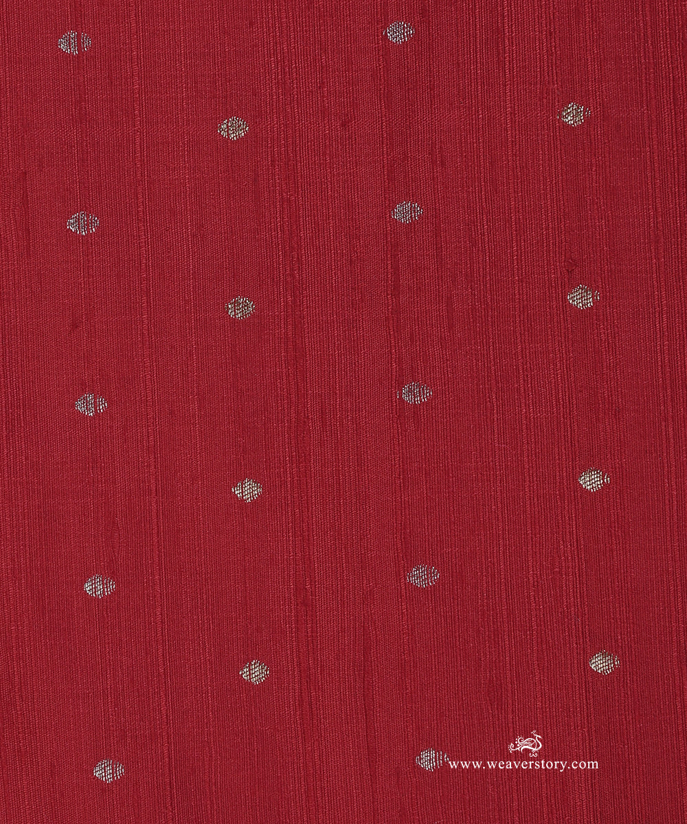 Handloom_Red_Raw_Silk_Banarasi_Fabric_With_Small_Zari_Booti_WeaverStory_03