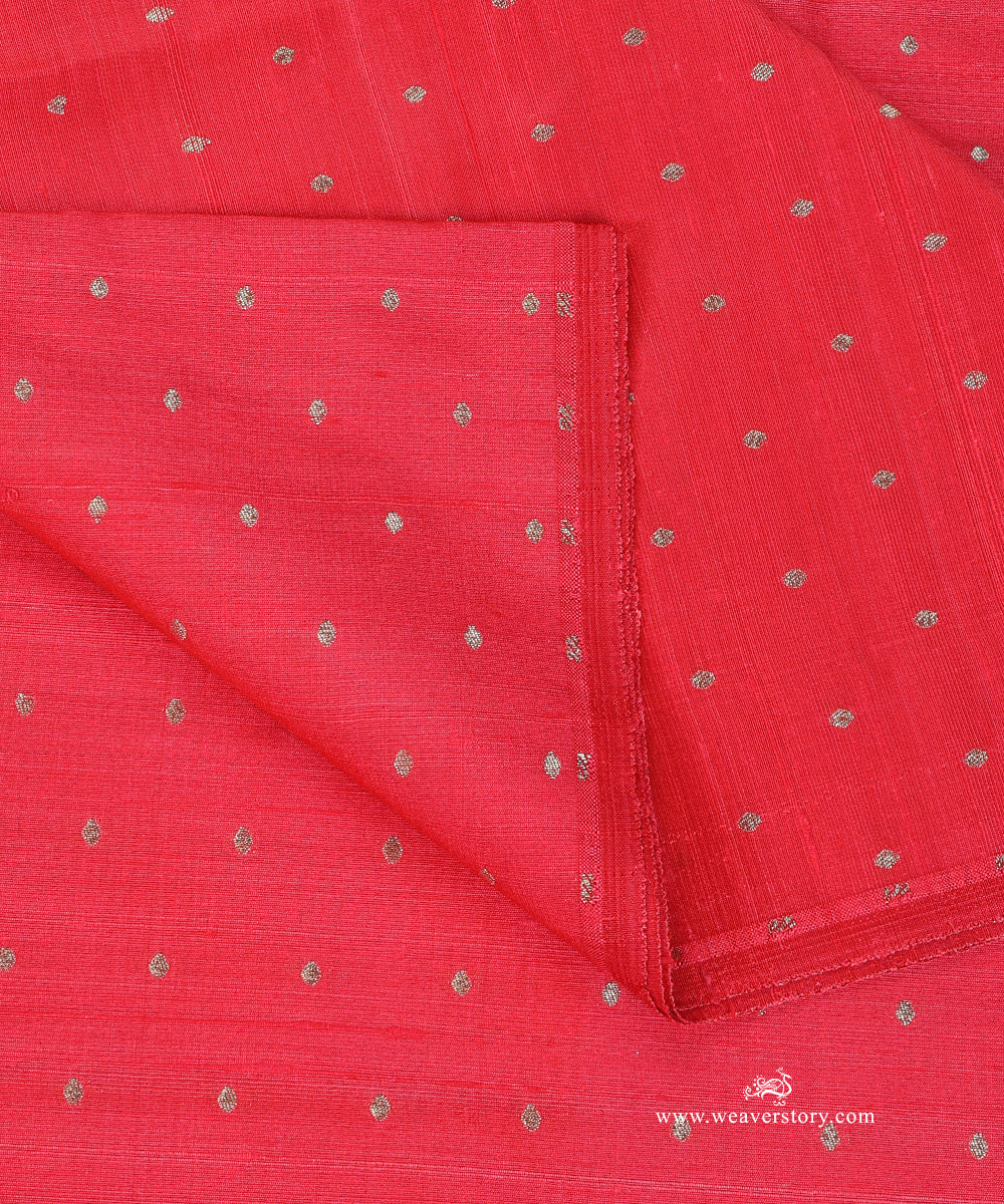 Pink_Handloom_Pure_Raw_Silk_Banarasi_Fabric_With_Small_Zari_Booti_WeaverStory_04