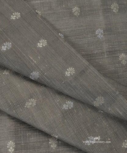 Handloom_Grey_Raw_Silk_Banarasi_Fabric_With_Small_Gold_And_Silver_Zari_Booti_WeaverStory_04