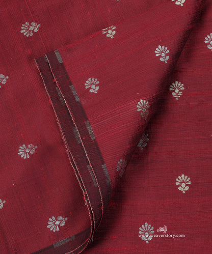 Maroon_Handloom_Pure_Raw_Silk_Banarasi_Fabric_With_Small_Gold_And_Silver_Zari_Booti_WeaverStory_04