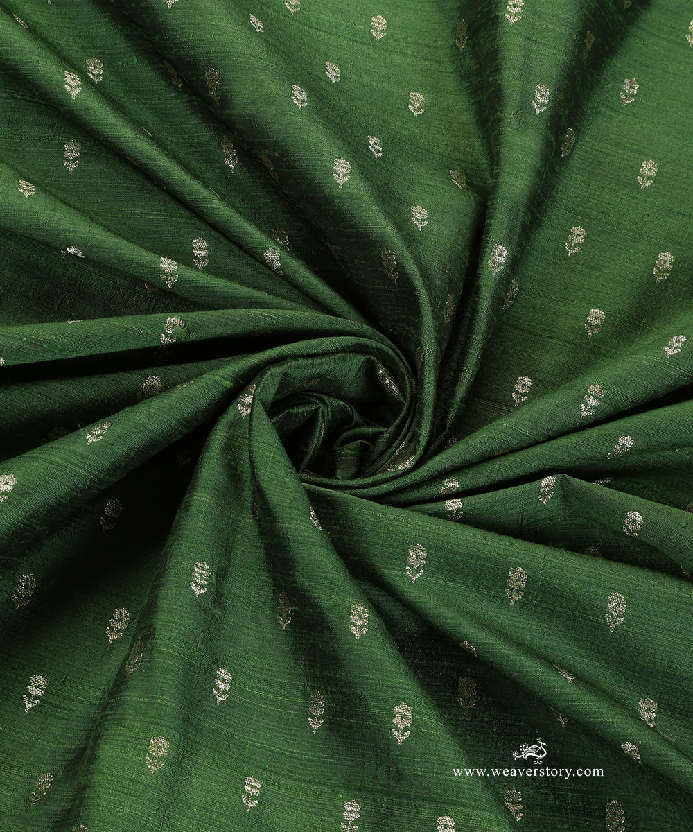 Moss_Green_Handloom_Pure_Raw_Silk_With_Small_Zari_Booti_WeaverStory_05