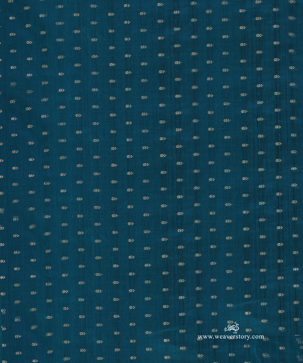 Handloom_Teal_Pure_Raw_Silk_Banarasi_Fabric_With_Small_Gold_Zari_Booti_WeaverStory_02