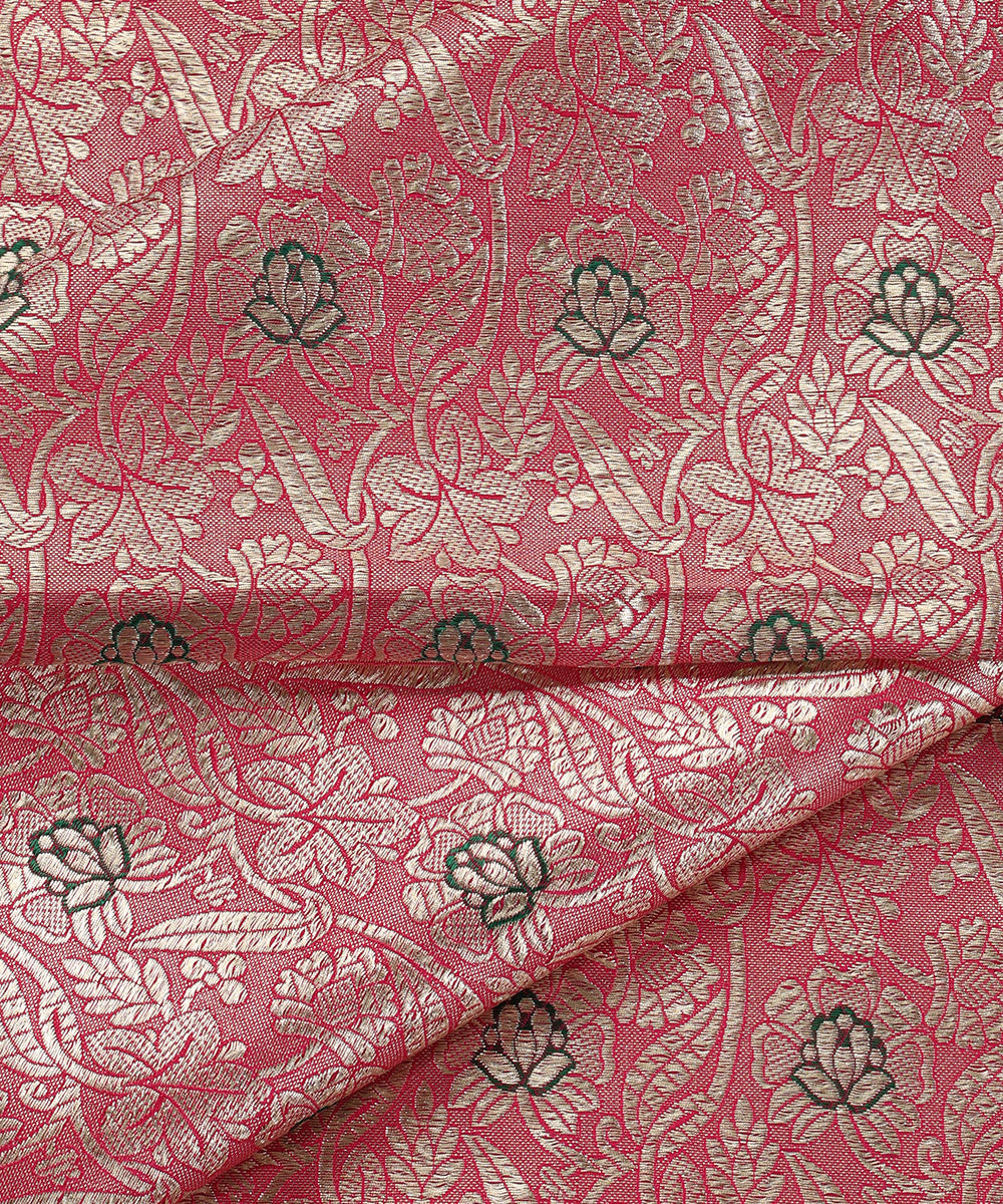 Handloom_Rani_Pink_Pure_Katan_Silk_Kinkhwab_Banarasi_Fabric_With_Green_Meenakari_WeaverStory_04